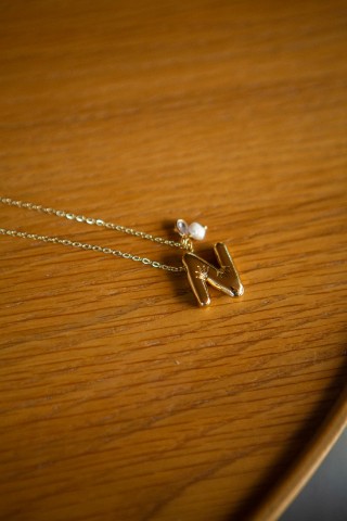 Colar dourado com a letra N